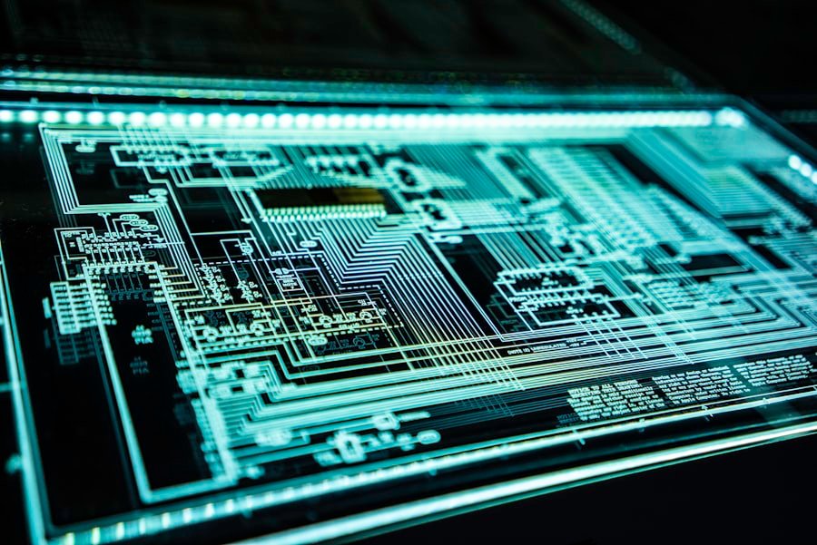 Glowing circuit board representing network infrastructure